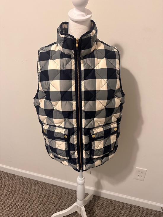 J. Crew Jackets & Blazers - J Crew Excursion Quilted Down Vest in Blue Buffalo Plaid Size XL